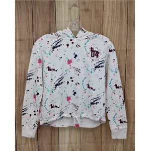 JUSTICE White Paint Splattered Drawstring Hem Hoodie Sz 12 Soft Cozy